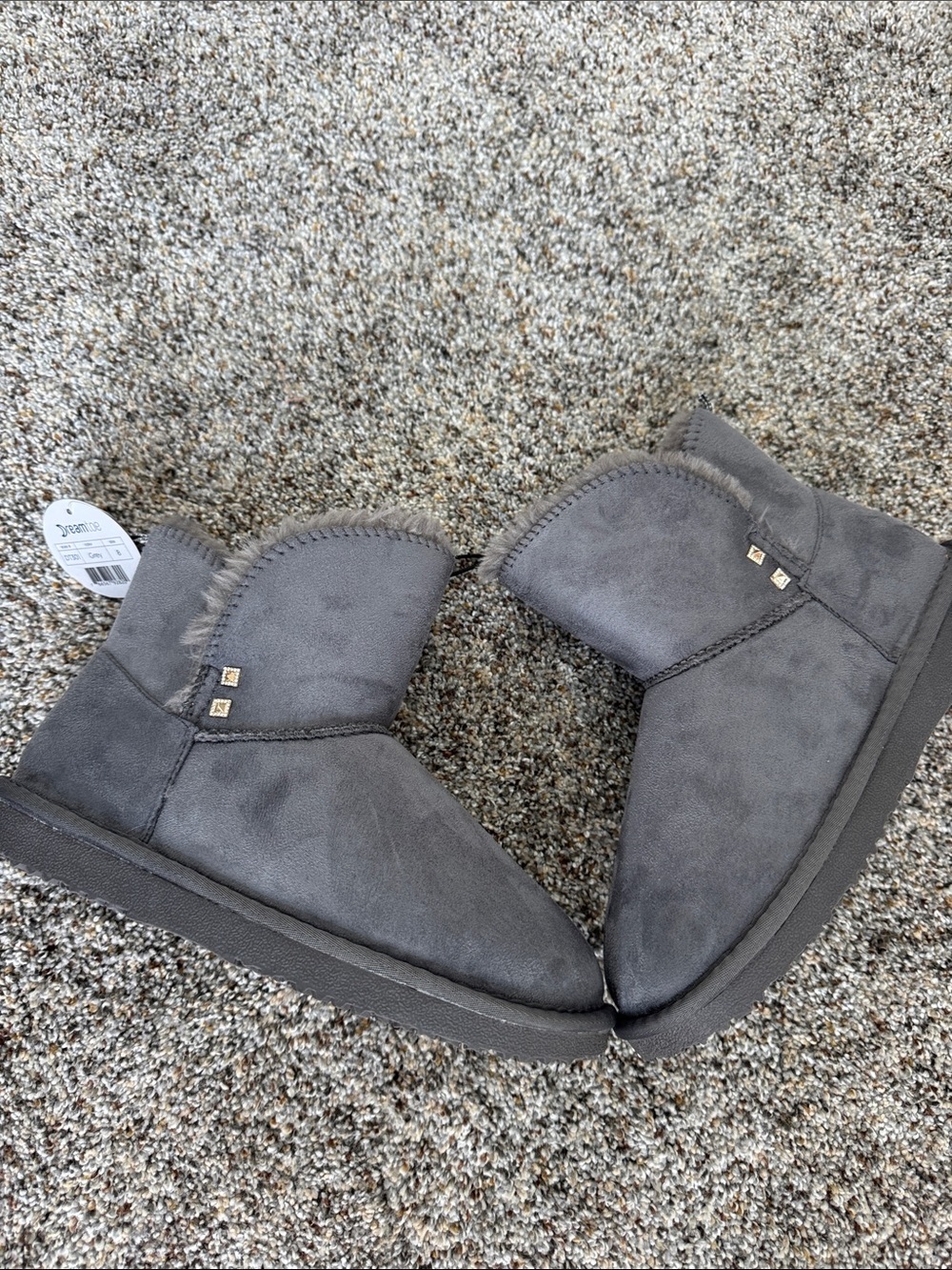 Cozy Short Faux-Suede Boots - Gray Plush NWT!